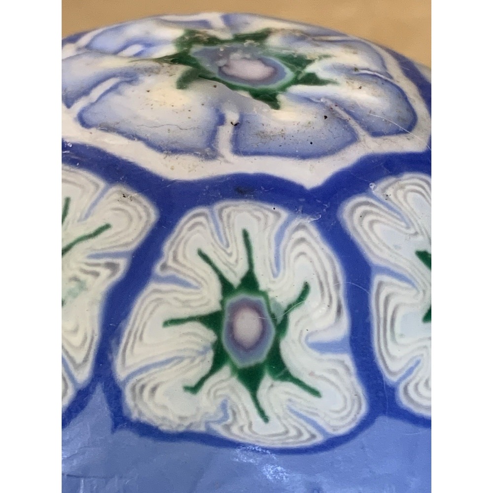 Millefiori Blue Floral Decorative Wax Ball Candle Single Wick Glow Vintage New - Picture 8 of 11